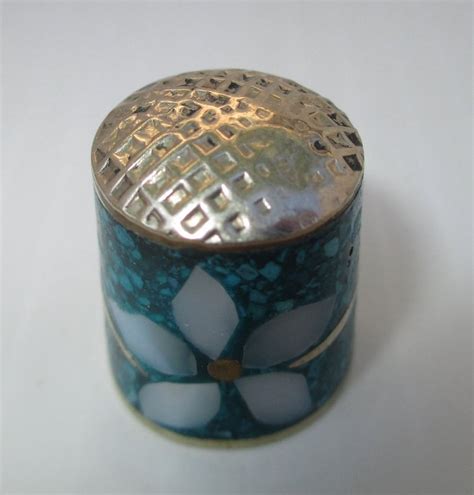 Alpaca Mexico Silver Thimble Mother Pearl Crushed Turquoise
