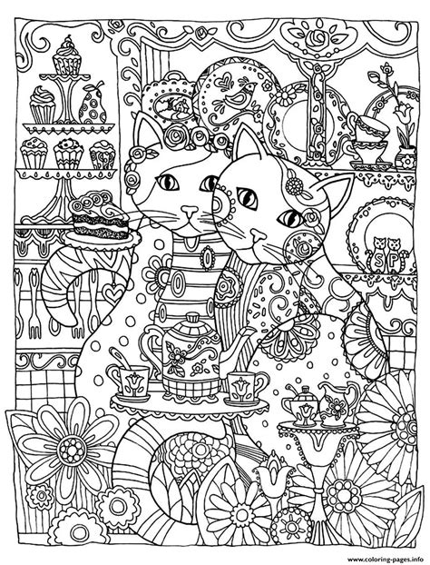 Adult Two Cute Cats Coloring Page Printable
