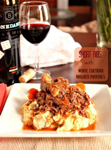 In a large fry pan, heat the oil until hot and sear the ribs until golden on each side. Short Ribs with White Cheddar Mashed Potatoes | Recipe ...