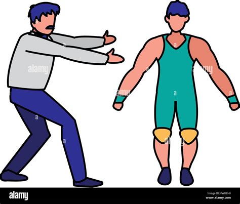Boxing Referee And Boxer Icon Over White Background Vector