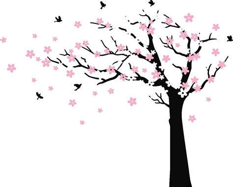 Large Cherry Blossom Tree Blowing In The Wind Tree Wall Decals Wall