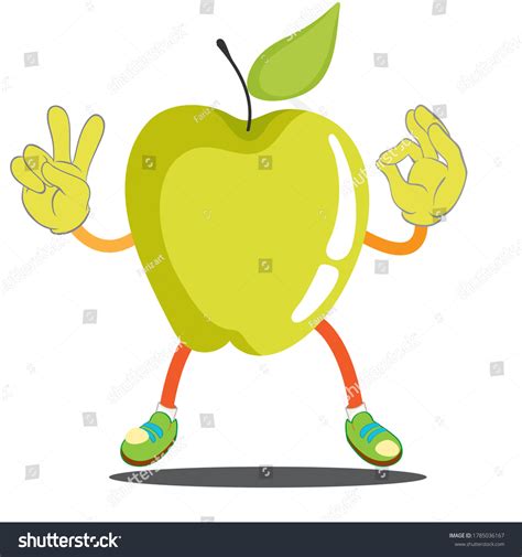 Cute Green Apple Cartoon Mascot Character Stock Vector Royalty Free