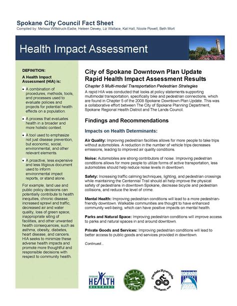 City Of Spokane Downtown Plan Update Rapid Health Impact Assessment