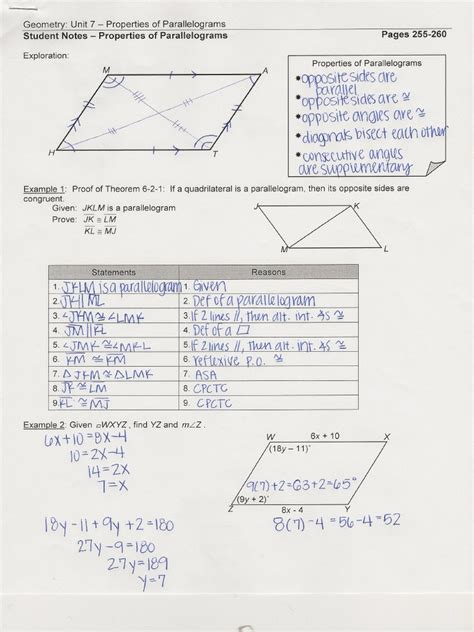 Properties Of Parallelograms Notes 1 Pdf
