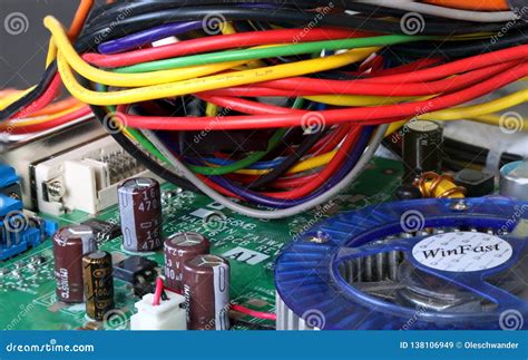 Detail Of The Circuits Cables And Boards Inside A Cpu From A Pc Computer Editorial Stock Image