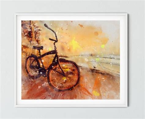 Digital Art Print California Beach Bike Printable Wall Art Watercolor