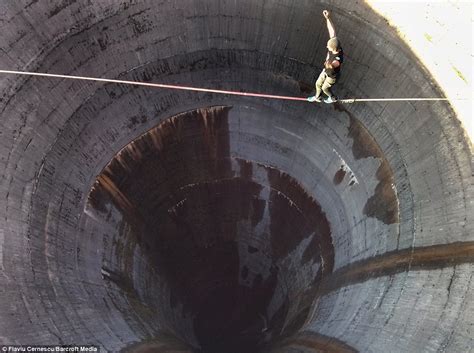 Slack Liner Tip Toes Across Romanian Drain Hole Above 200ft Blackhole