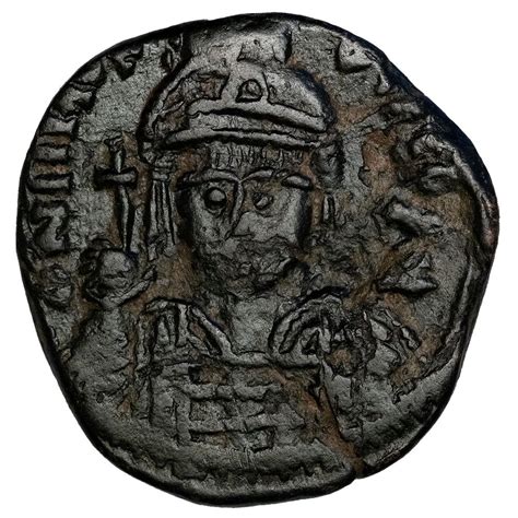 Byzantine Empire Maurice Tiberius Ae Half Follis Constantinople Mint