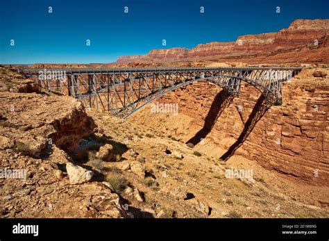 Old And New Navajo Bridge Over Marble Canyon Of Colorado River Near