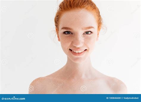 Close Up Portrait Of Happy Naked Ginger Woman Stock Photo Image Of