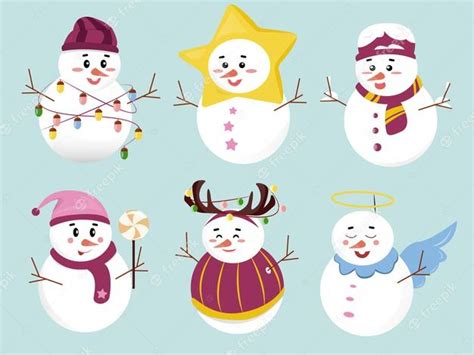 Premium Vector Set Cartoon Christmas Snowmen
