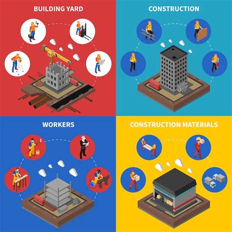Free Vector Construction Isometric Concept Icons Set