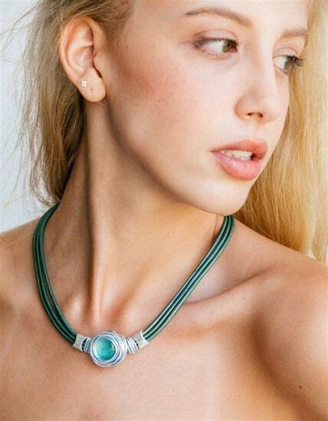 Turquoise Wrap Necklace Statement Necklace Leather Choker Green