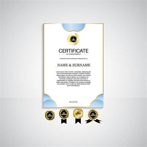 Award Portrait Certificate Template Gold And Blue Colors Clean Modern