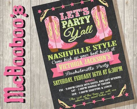 Cowgirl Western Bachelorette Party Invitations On A Chalkboard Background Bachelorette Party