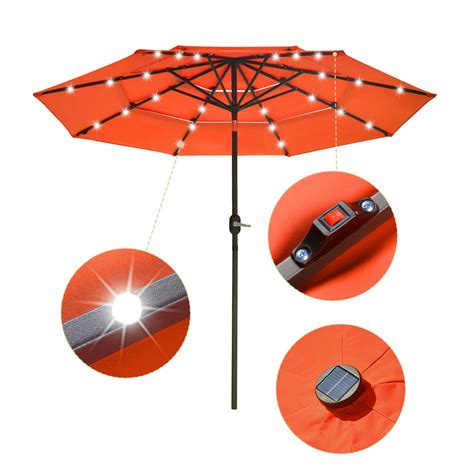 Yescom 9 Ft 3 Tier Patio Umbrella With Solar Powered Led Crank Tilt