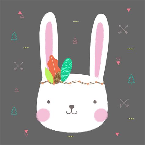 Cute Rabbit Face Cartoon Smiling Hand Drawn Little Bunny