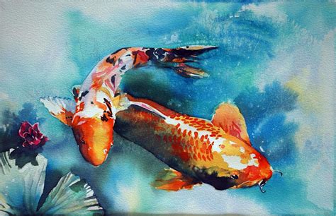 Beautiful Twin Fishes Watercolor Fish Koi Watercolor Koi Painting