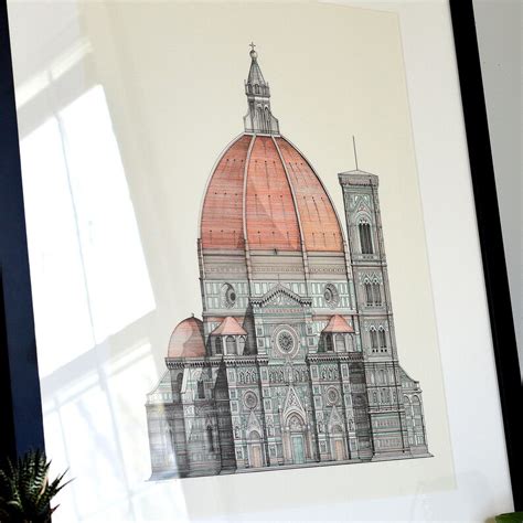 Original Ink Drawing Florence Duomo Color Architectural Etsy