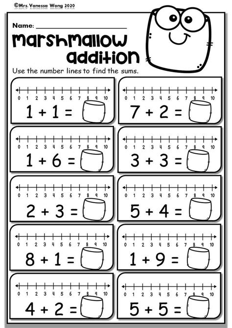 Kindergarten Math Worksheets. Number Line Addition. Distance Learning