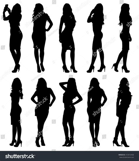 The picture is drawn with a pencil. Fashion Woman Model Silhouette Various Poses Stock Vector ...