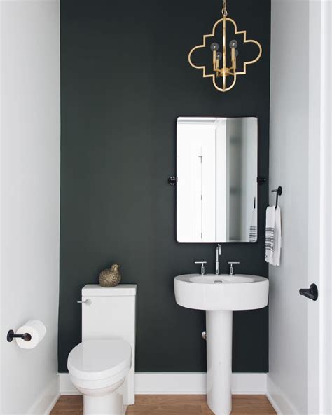 How Cute Is This Powder Room Love The Dark Accent Wall — Whats The