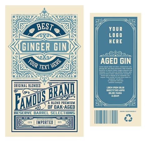 Premium Vector Set Of Full Vintage Gin Labels Isolated On White