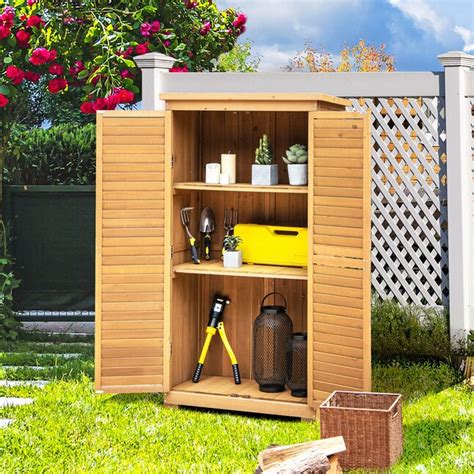 Wellfor Outdoor Wooden Garden Tool Storage Cabinet In The Wood Adhesive