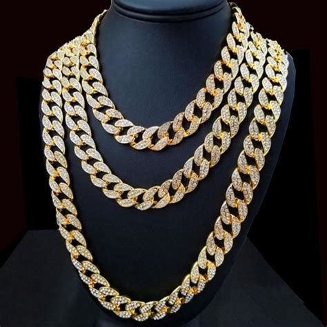 Wholesale Miami Curb Cuban Chain Necklace 15mm 30inches Golden Iced Out