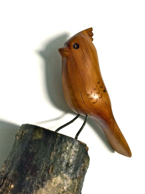 Vintage Folk Art Carved Wood Cardinal Red Bird on Log by Bryan | Etsy ...