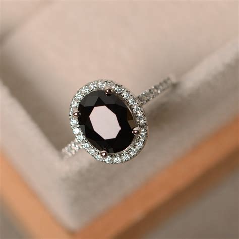 Black Spinel Ring Oval Cut Engagement Ring Natural Spinel Etsy