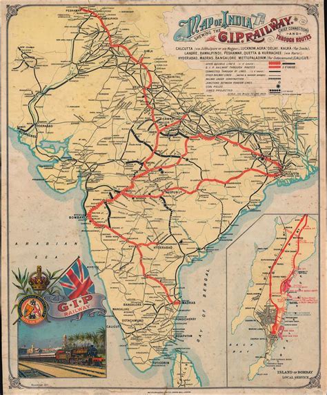 Map Of India Shewing The G I P Railway Chief Connections And Through