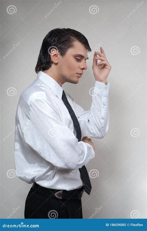 Handsome Man In White Shirt Stock Image Image Of Studio Emotion