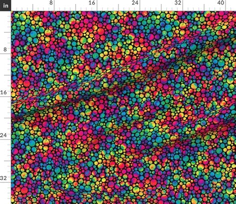Polka Dot Fabric Crazy Rainbow Dots On Black By Weavingmajor Etsy