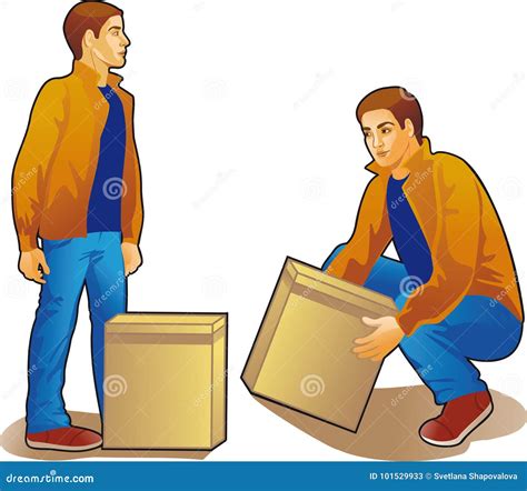 Young Man Lifting Box Colored Drawing Stock Vector Illustration Of