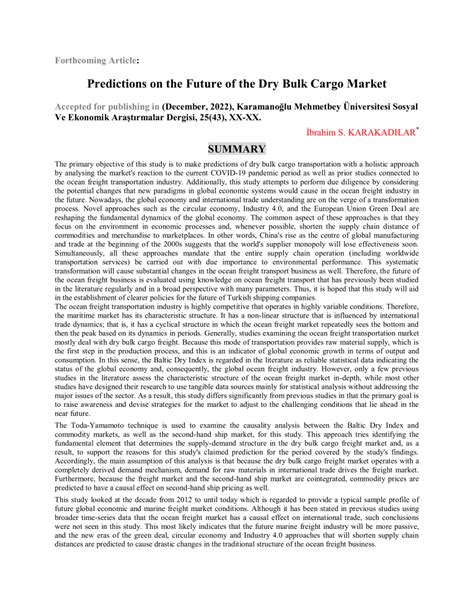 Pdf Predictions On The Future Of The Dry Bulk Cargo Market