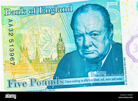 New British Five Pound Note With Winston Churchill Isolated On White