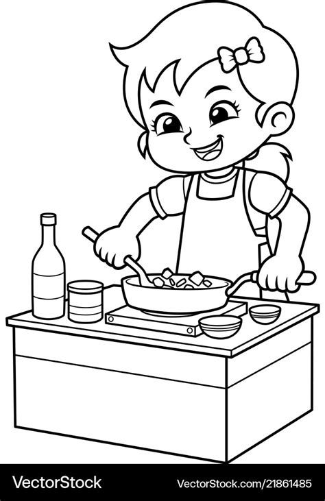 Girl Cooking To Make Delicious Food Bw Royalty Free Vector