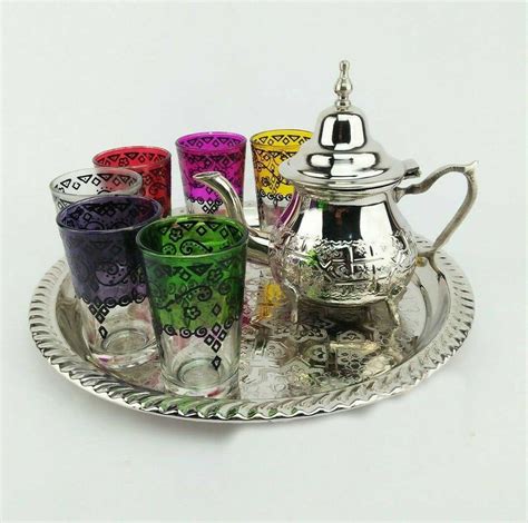Set Of Moroccan Tea Glasses Authentic Teapot Tray Etsy