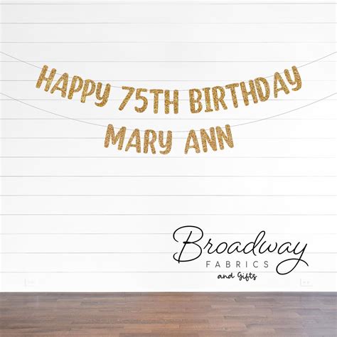 Happy 75th Birthday Banner Personalized Gold Glitter Banner 2 Line
