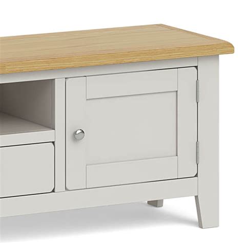 Lundy Grey Large Tv Unit 180cm Oak Top Solid Wooden Cabinet For