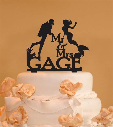 Personalized Scuba Diver And Mermaid Wedding Cake Topper Mr And Mrs
