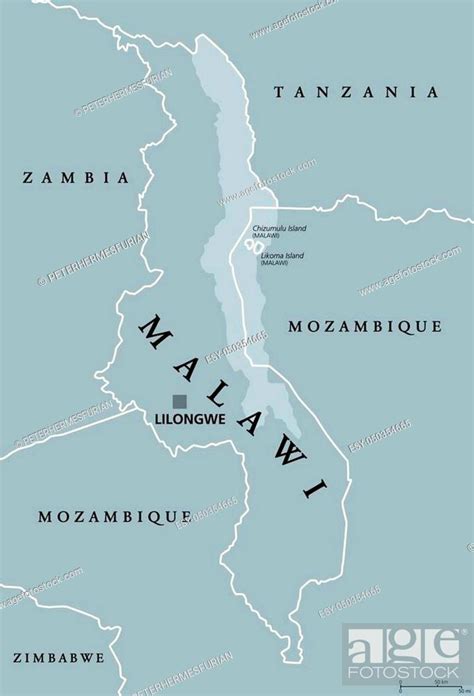 Malawi Political Map With Capital Lilongwe Republic Landlocked