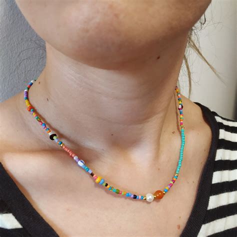 Colorful Bead Necklace Necklace Beaded Colors Multicolor Etsy