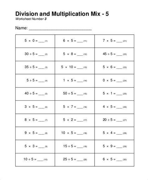 Unknown Numbers In Multiplication And Division Worksheets