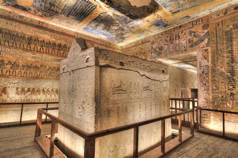 sarcophagus in burial chamber tomb of ramses iv kv2 valley of the kings unesco world
