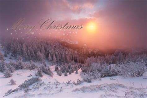 Christmas Background With Winter Landscape In The Mountains During