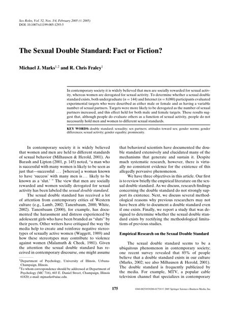 Pdf The Sexual Double Standard Fact Or Fiction