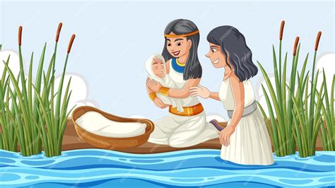 La Hija Del Faraón Descubre Al Bebé Moisés En El Río Vector Gratis
