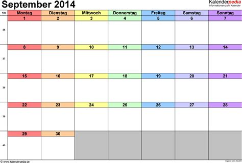Kalender September 2014 Als Word Vorlagen
